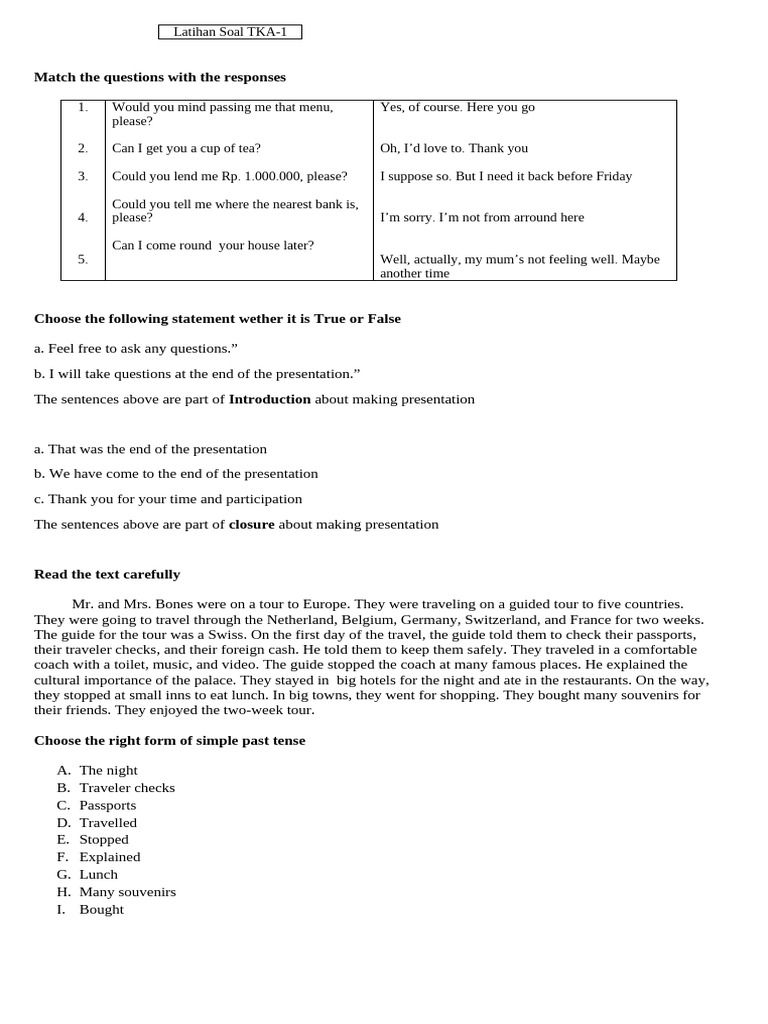 Latihan Soal TKA-1: English Practice | PDF