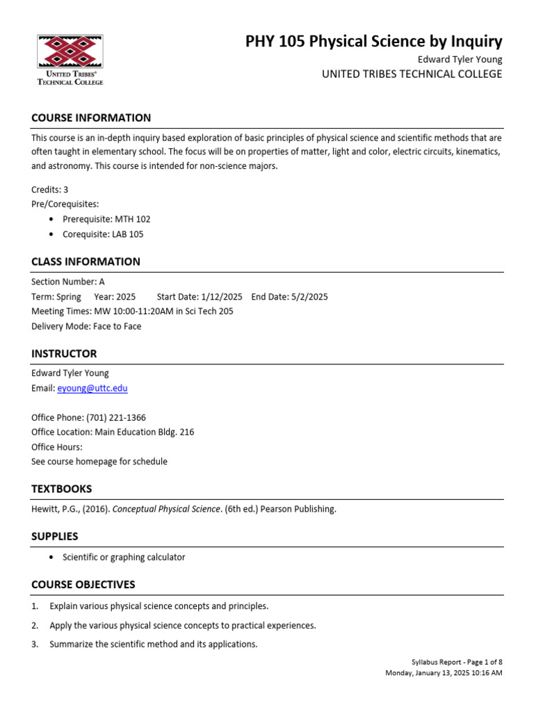 PHY 105 Physical Science Syllabus 2025 | PDF | Academic Dishonesty