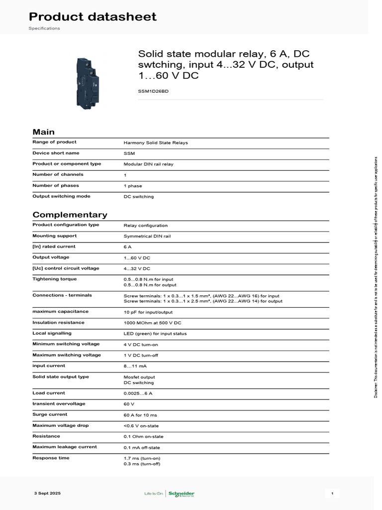 SSM1D26BD Solid State Relay Datasheet | PDF | Direct Current | Relay