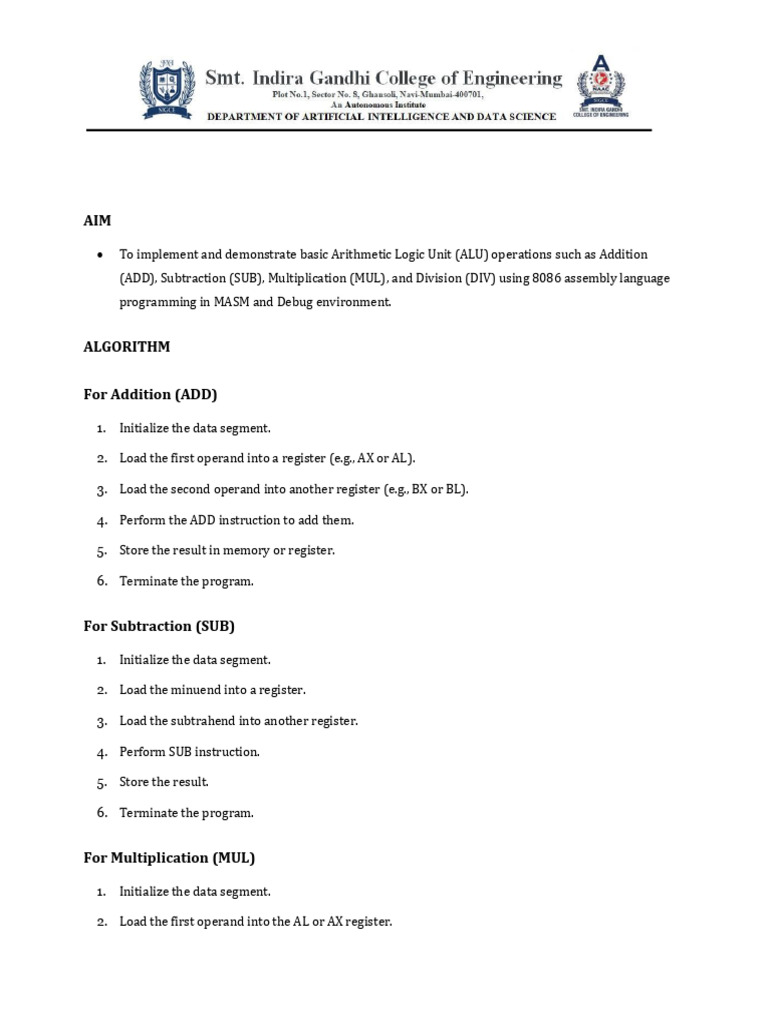 8086 ALU Operations with MASM | PDF | Binary Coded Decimal | Subtraction