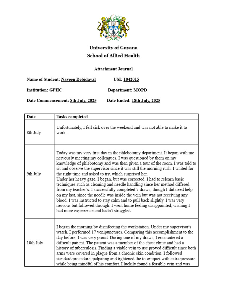 Attachment Journal - PHLEBOTOMY | PDF
