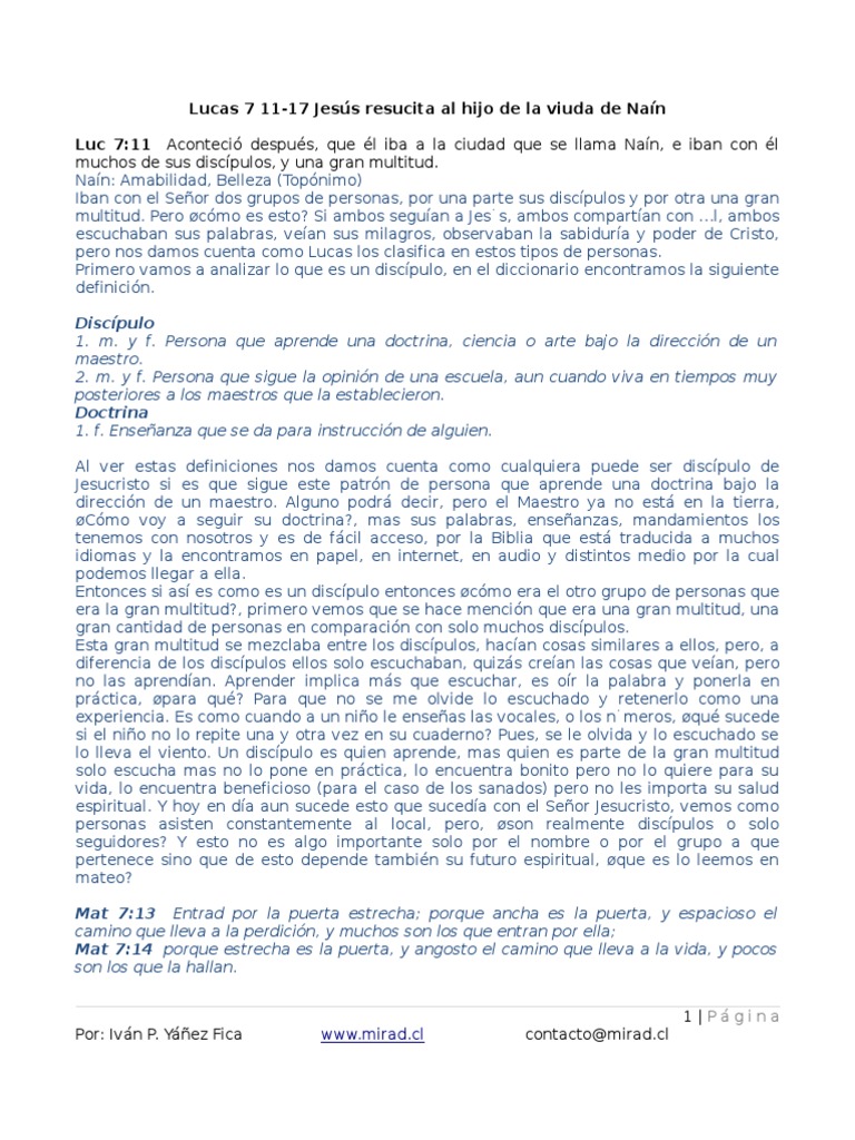 Lucas 7 11-17 Jesús Resucita Al Hijo de La Viuda de Naín | PDF ...
