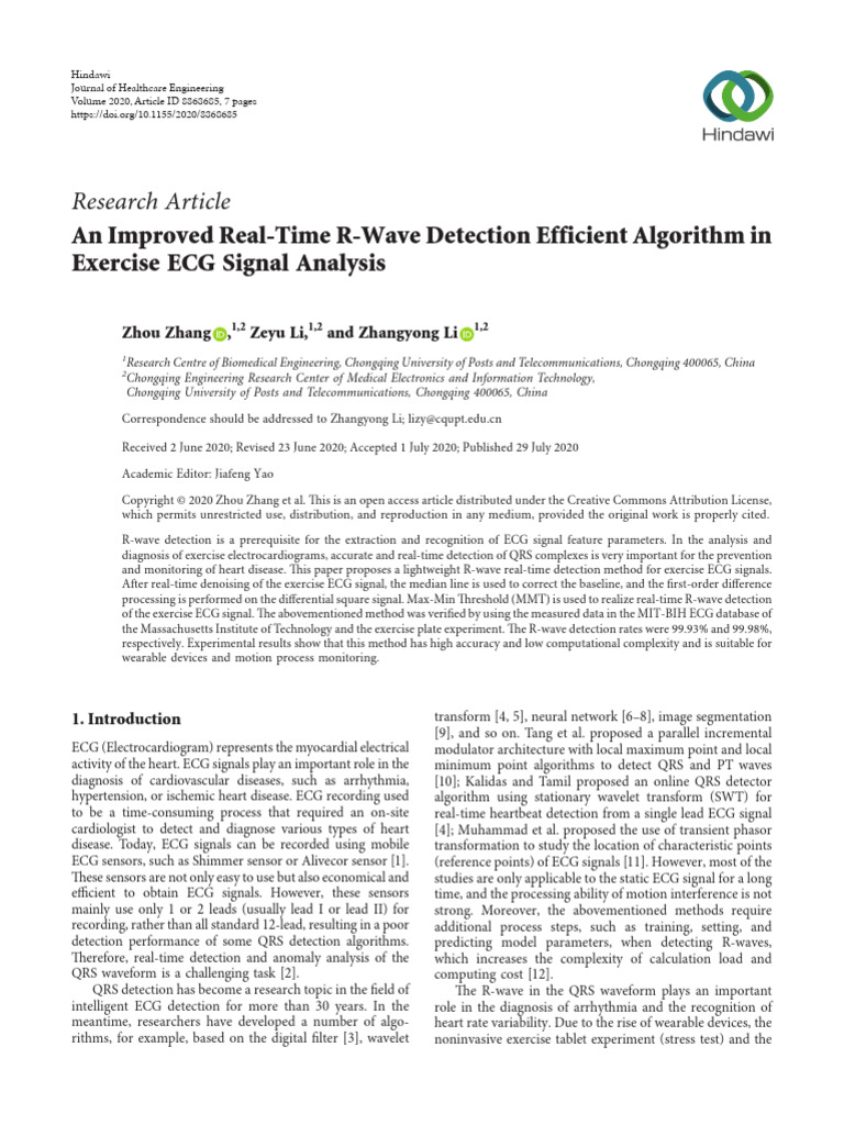 Real-Time R-Wave Detection Algorithm | PDF | Electrocardiography ...