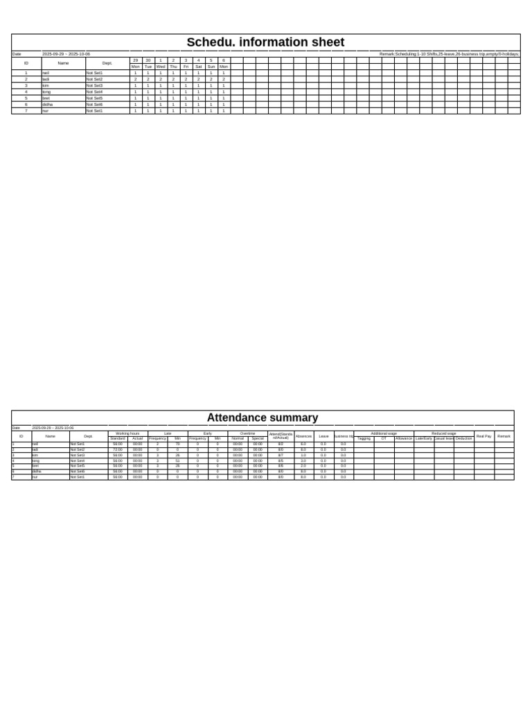 Weekly Attendance and Shift Schedule | PDF | Working Time | Business Ethics