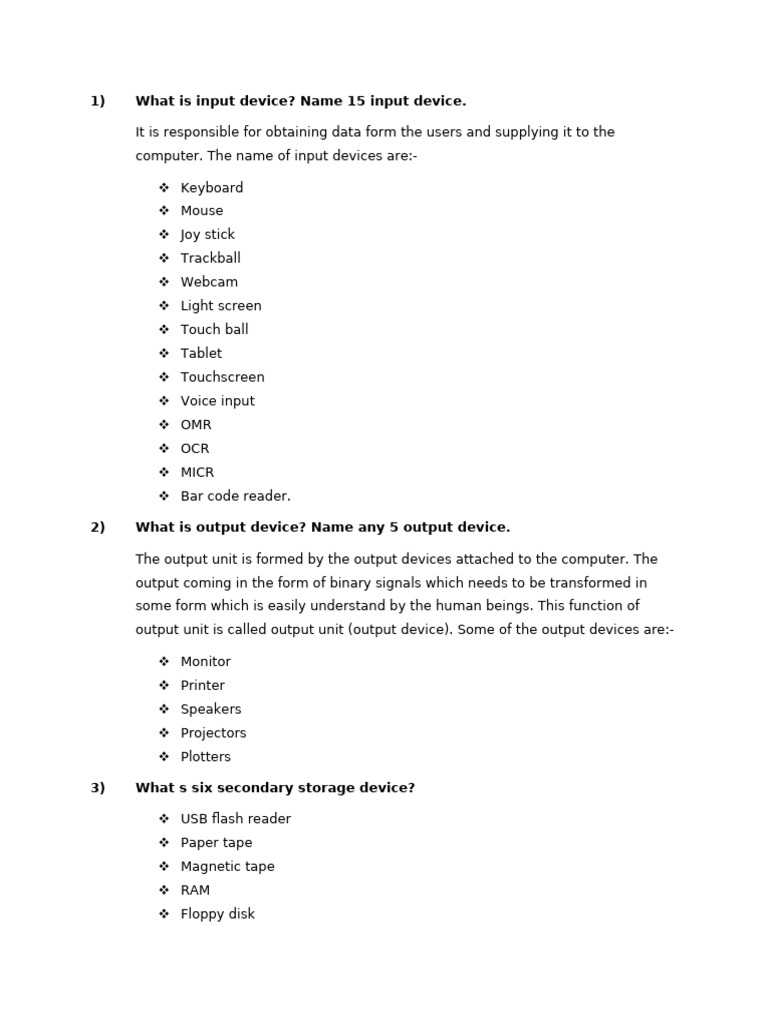 Input and Output Devices Explained | PDF