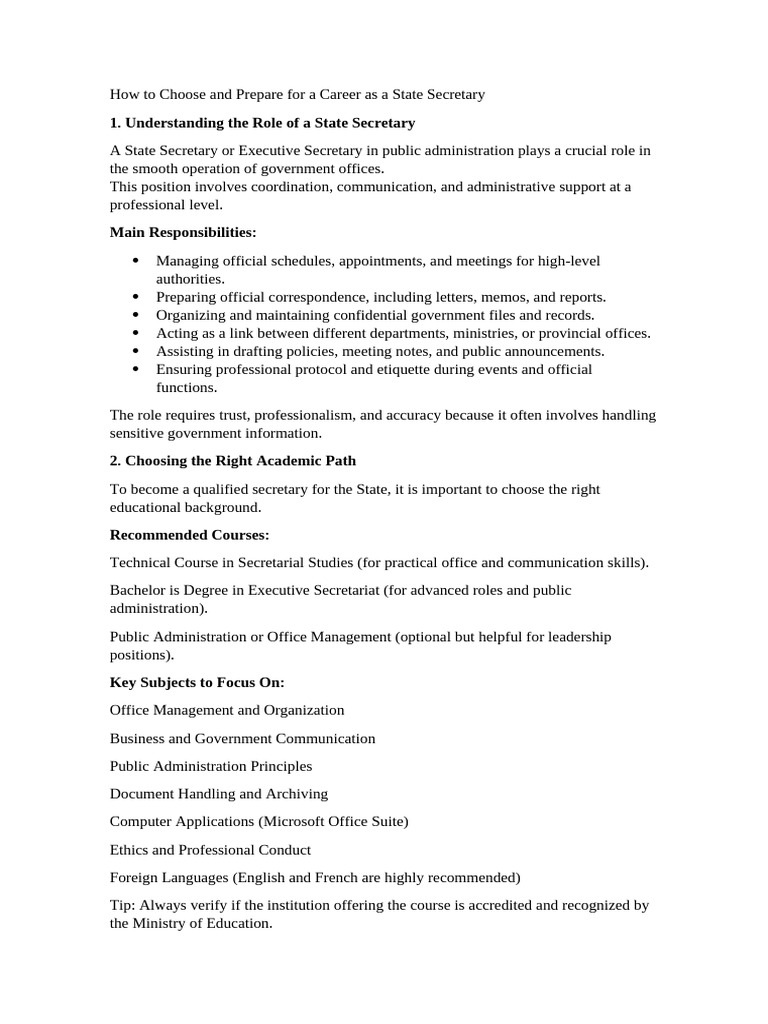 Preparing for a State Secretary Career | PDF | Communication | Secretary
