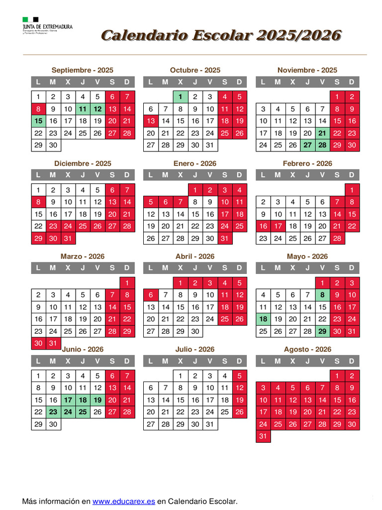 Calendario Escolar 2025-2026 | PDF | Educación primaria | Etapas educativas