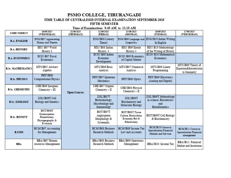 2025 5th Sem Exam Time Table PDF | PDF | Mathematics