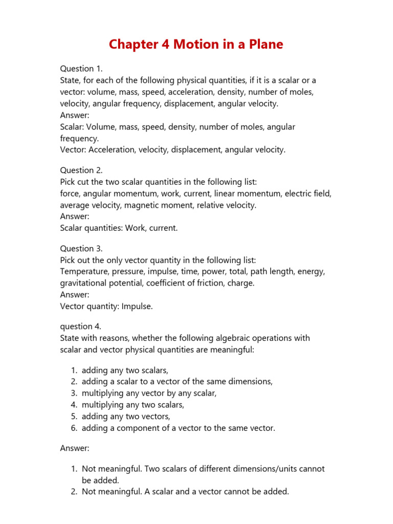 Scalars and Vectors in Motion Analysis | PDF | Acceleration | Euclidean ...