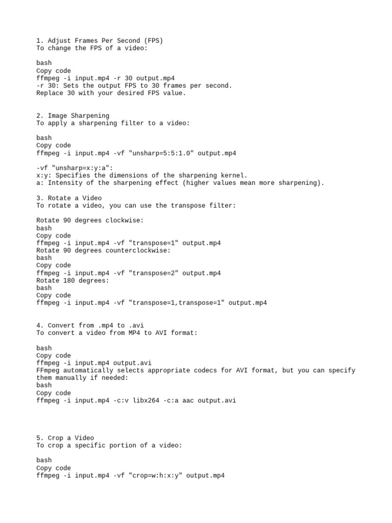 FFmpeg Video Editing Commands Guide | PDF | Frame Rate | Video
