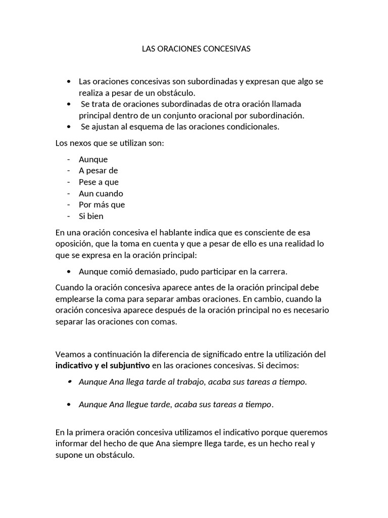 Oraciones Concesivas y Ejercicios | PDF | Oración (Lingüística)