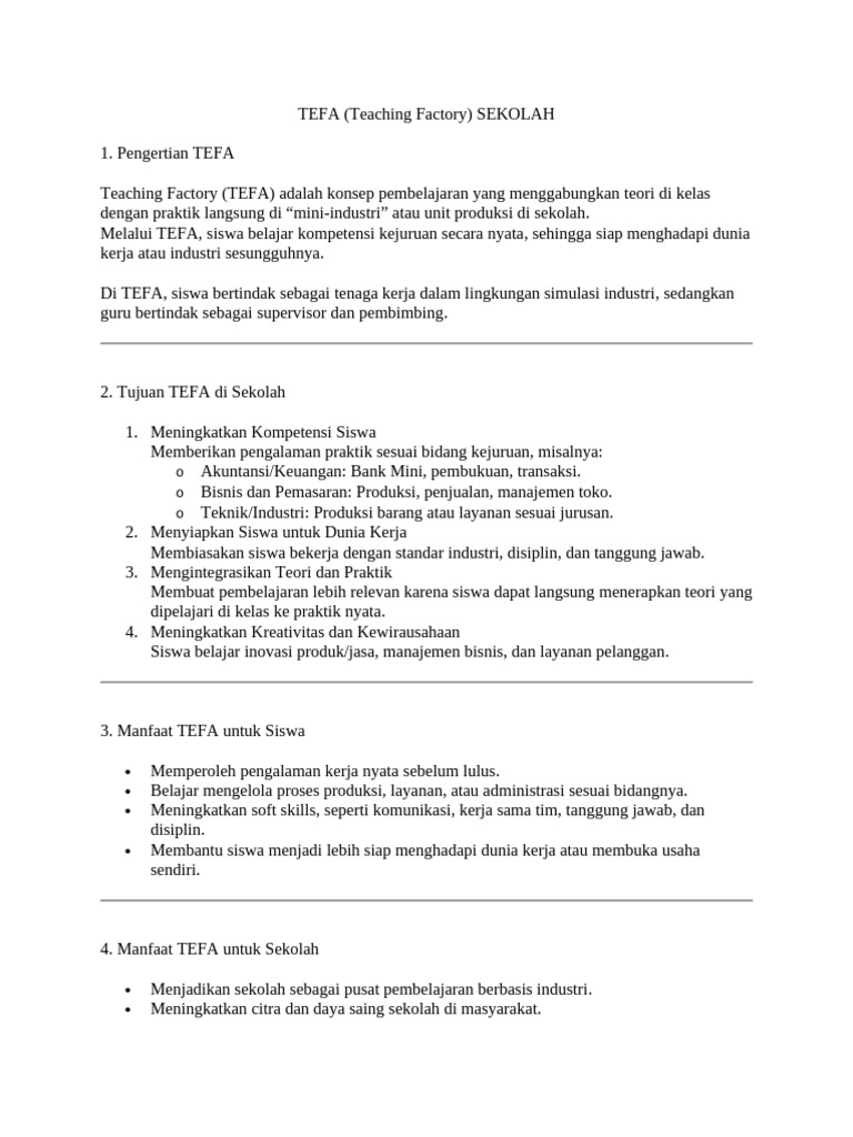 Pengertian dan Manfaat TEFA di Sekolah | PDF