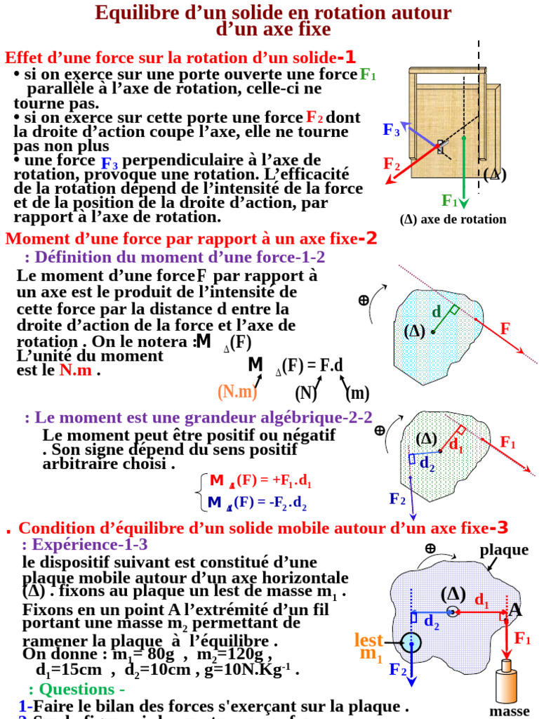 Équilibre d'un solide en rotation | PDF | Moment d'une force | Rotation