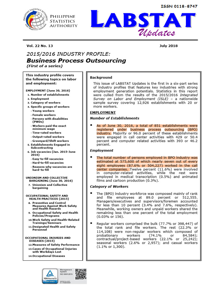 BPO Industry Employment Profile 2016 | PDF | Occupational Safety And ...