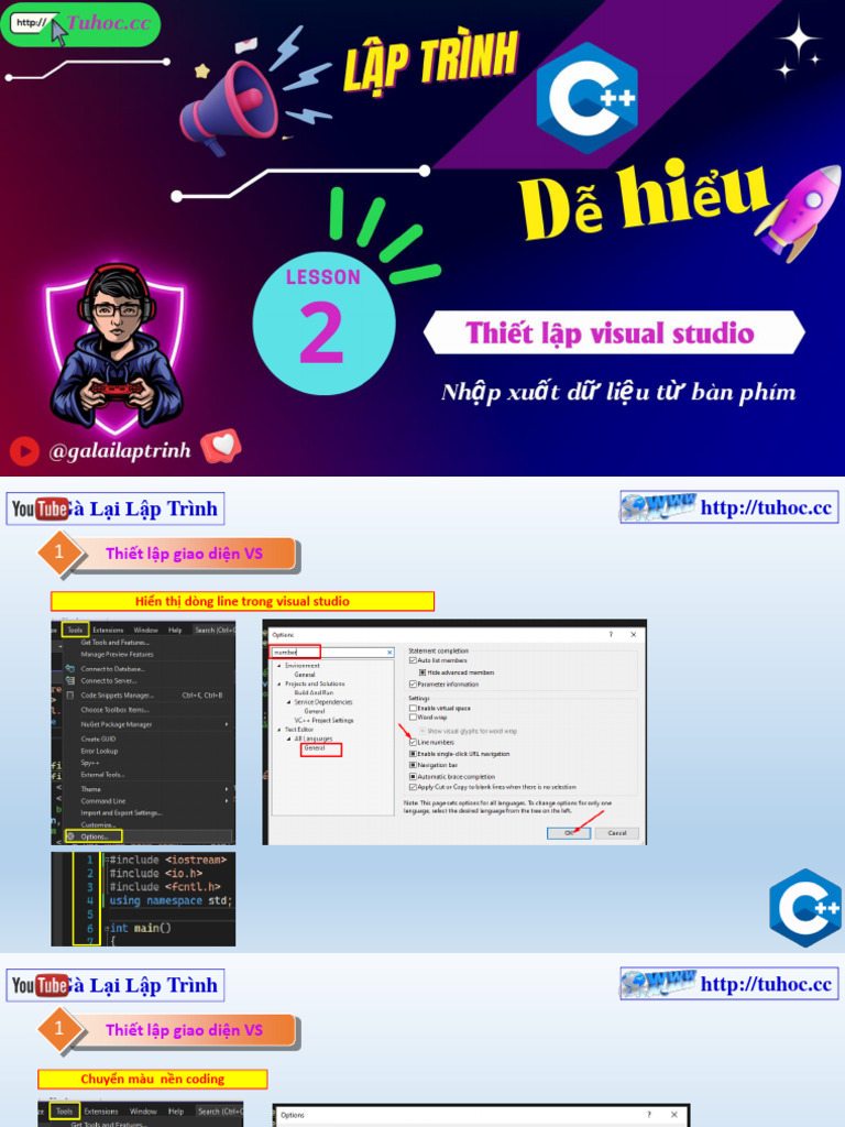 2. Thiết lập gõ tiếng việt, chỉnh font chữ, cỡ chữ, view line number ...