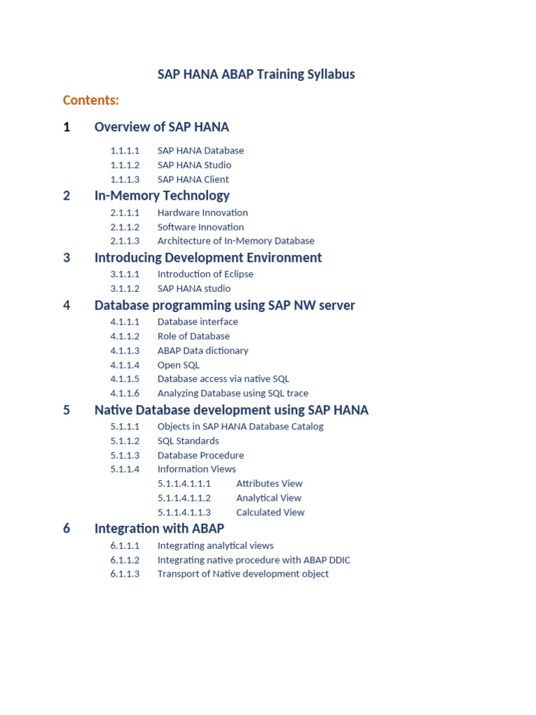 SAP HANA ABAP Training Syllabus Guide | PDF