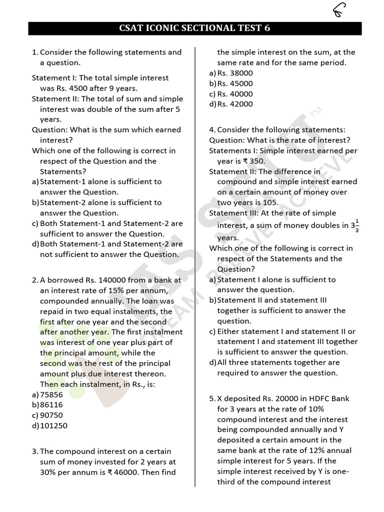 Sectional Test 06 Questions CSAT ICONIC | PDF | Interest | Rupee