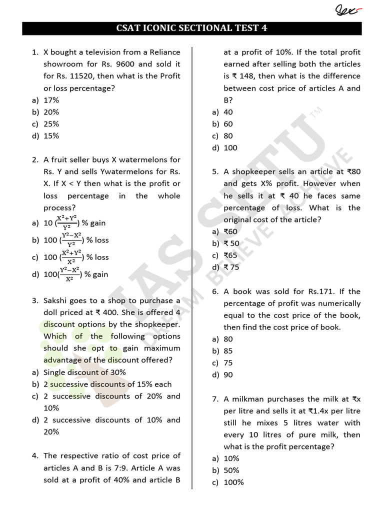 Sectional Test 04 Questions CSAT ICONIC | PDF | Business