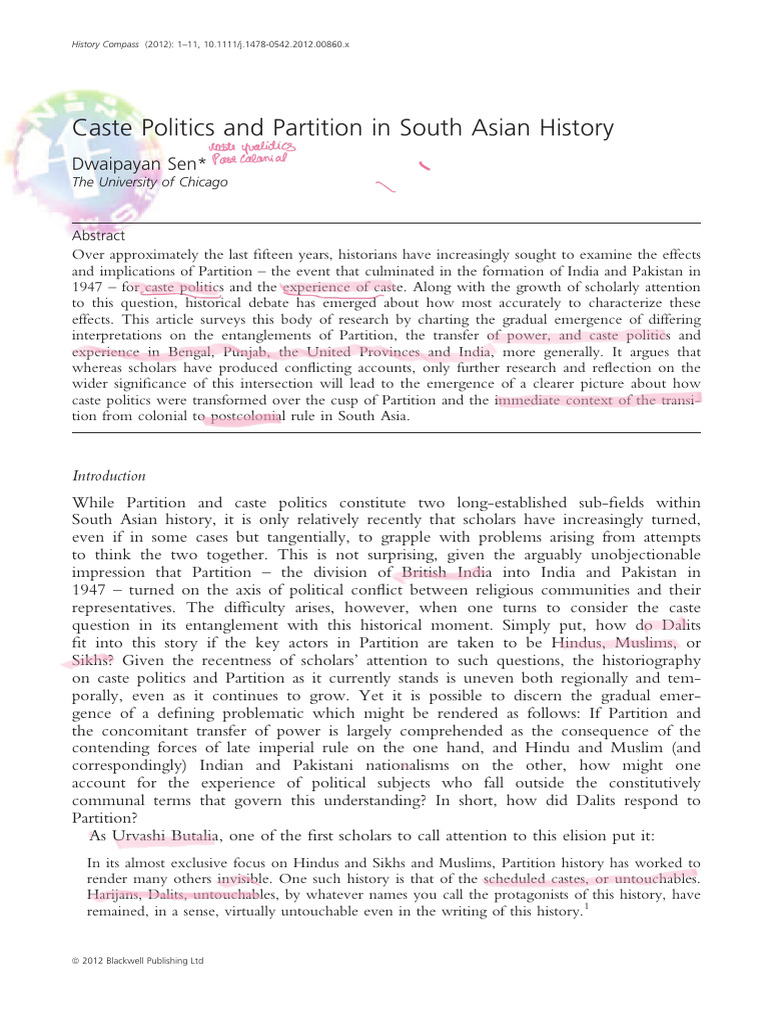Caste Politics and Partition Dynamics | PDF | Partition Of India | Dalit