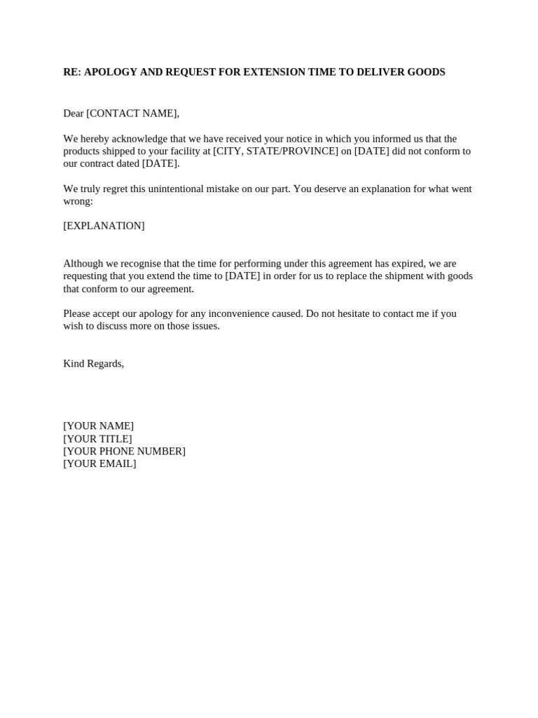 Apology and Request For Extension of Time To Deliver Goods | PDF