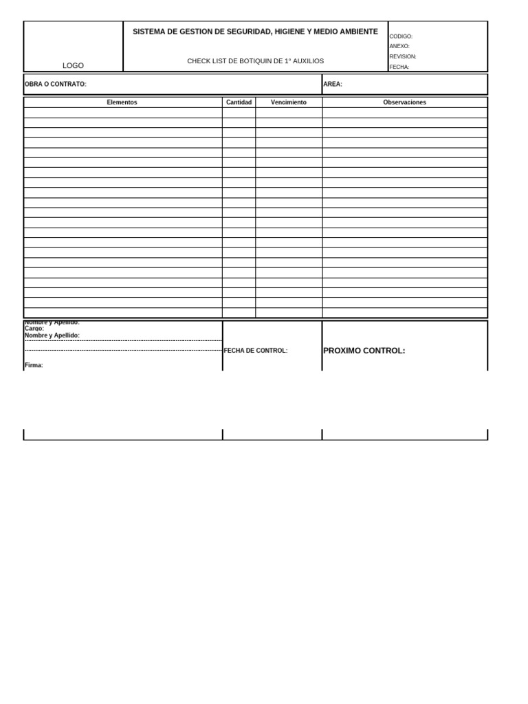 Check List Botiquín Primeros Auxilios | PDF