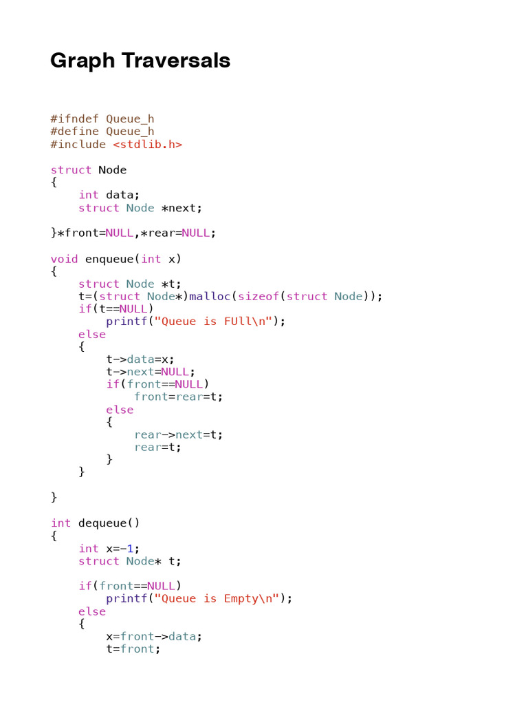 Graph Traversal Algorithms in C | PDF