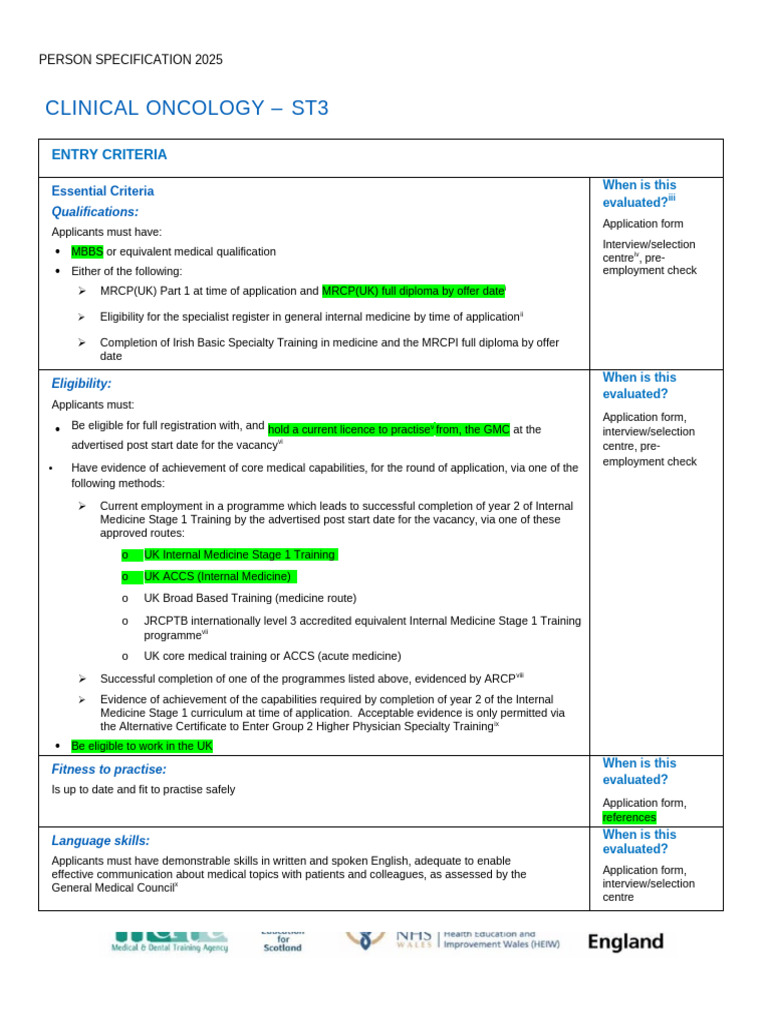 ST3 Medical Oncology Entry Criteria | PDF | Internal Medicine | Medicine