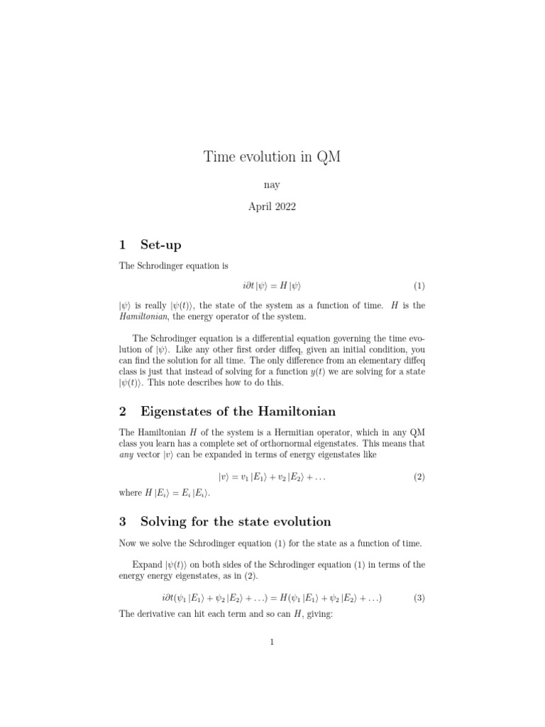 Time Evolution in Quantum Mechanics | PDF | Schrödinger Equation ...