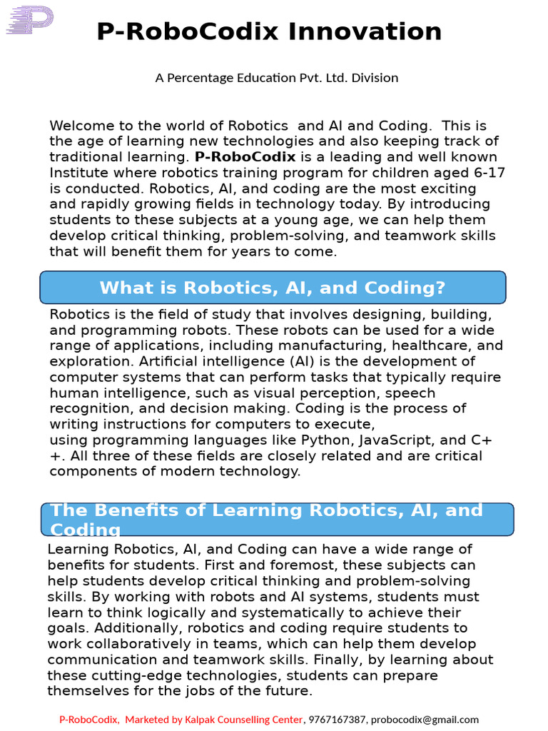 Robotics, AI & Coding Training for Kids | PDF | Artificial Intelligence ...