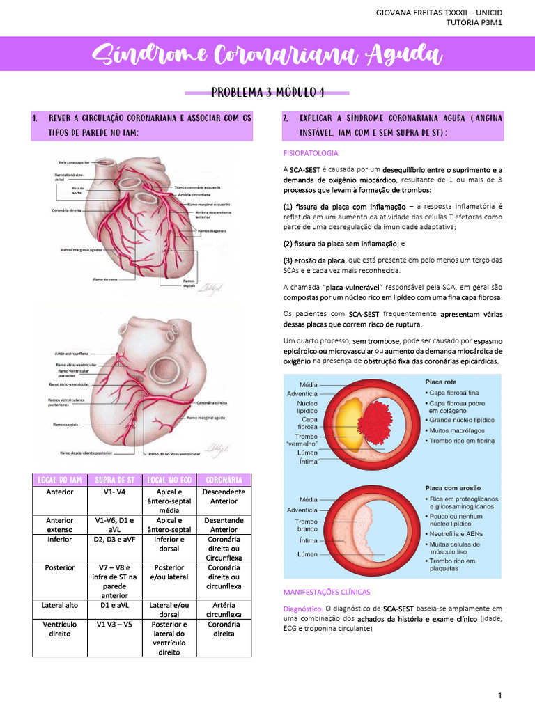 Síndrome Coronariana Aguda: Diagnóstico e Manejo | PDF | Infarto do ...