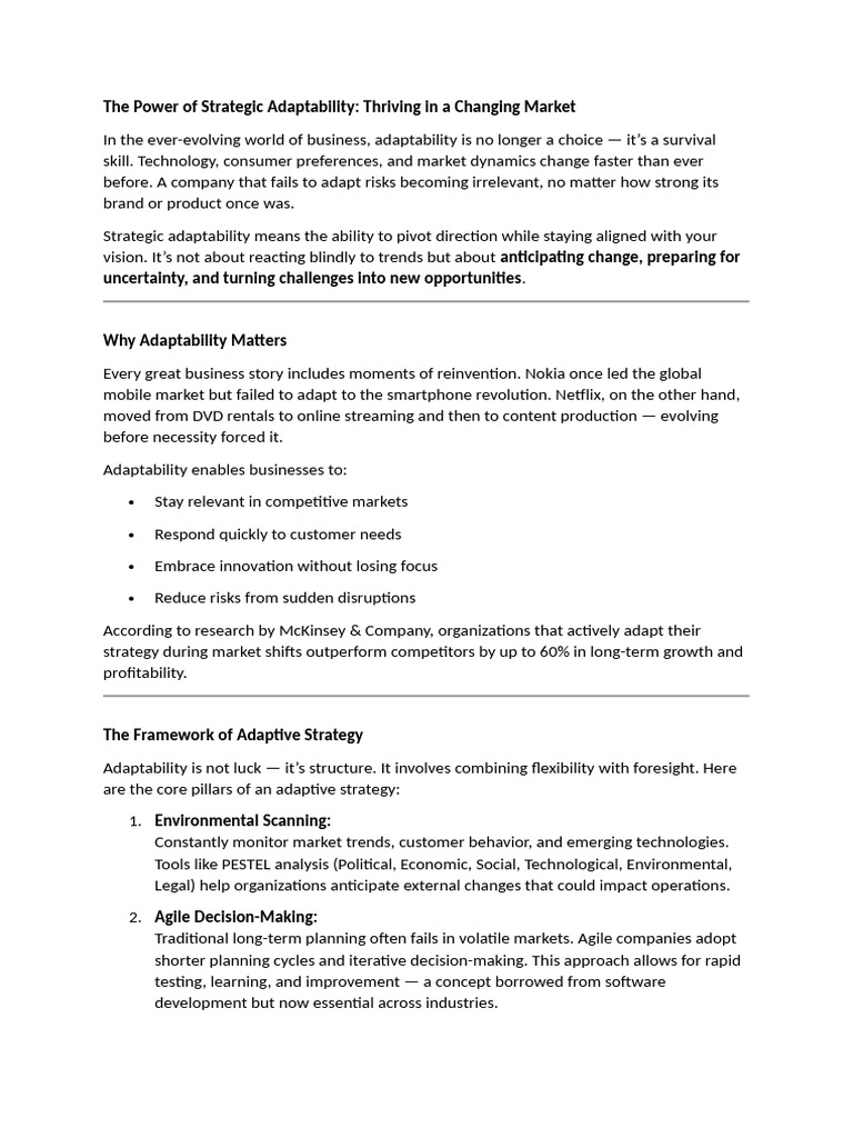 The Power of Strategic Adaptability | PDF | Change Management | Innovation