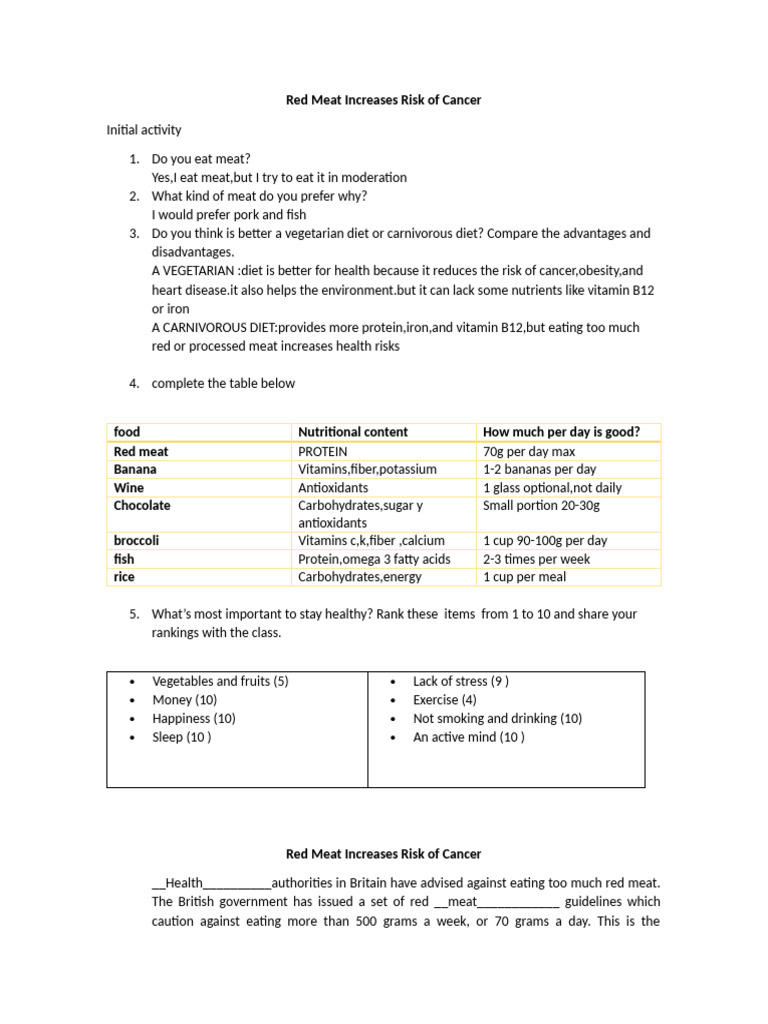 Red Meat and Cancer Risk Guidelines | PDF | Diet (Nutrition) | Diet ...