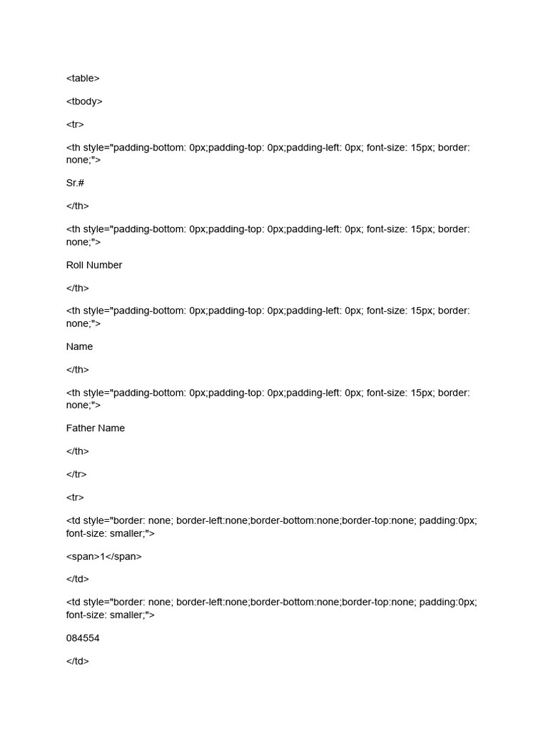 Student Roll Numbers and Names List | PDF