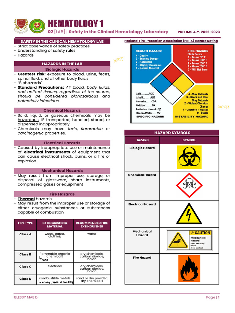 Clinical Hematology Lab Safety Guide | PDF | Hazards | Safety