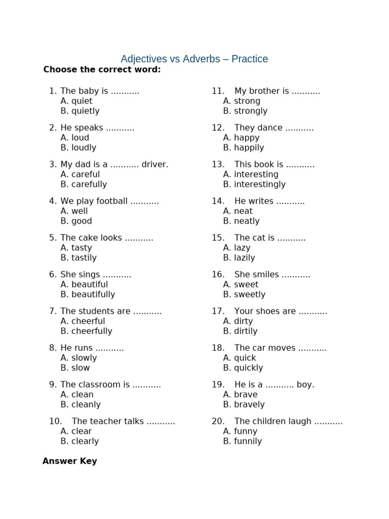 Adjectives vs Adverbs Quiz | PDF