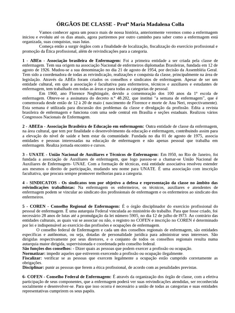 Órgãos de Classe RESUMO | PDF | Enfermagem | Sindicato