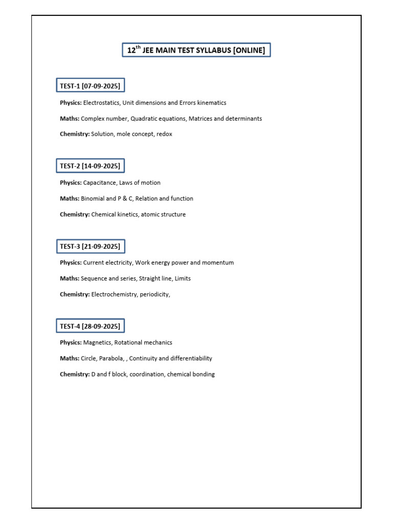 2025 JEE Main Test Syllabus Overview | PDF