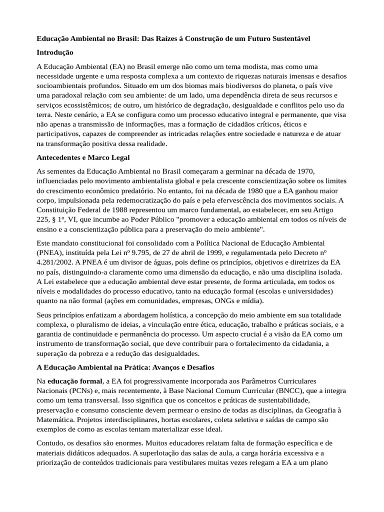 Educação Ambiental no Brasil: Desafios e Futuro | PDF ...