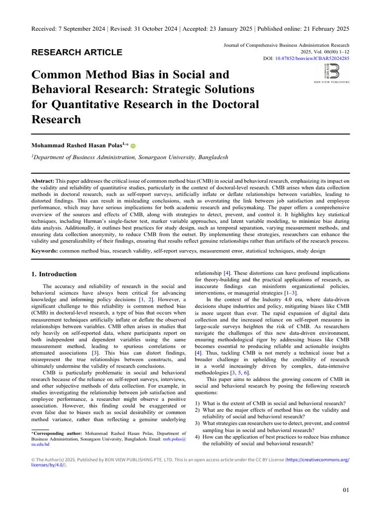 Addressing Common Method Bias in Research | PDF | Survey Methodology ...