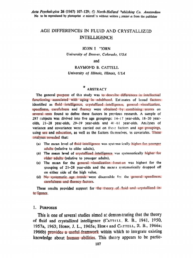 Cognitive Aging Theory-Horn1967 | PDF | Intelligence | Mental Processes