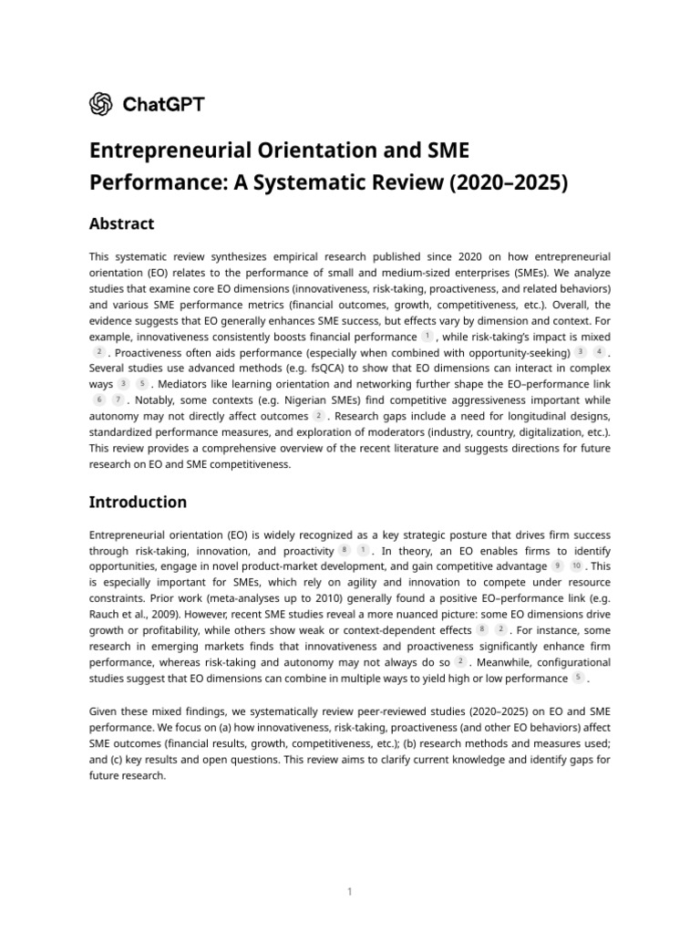 Entrepreneurial Orientation and SME Performance - A Systematic Review ...