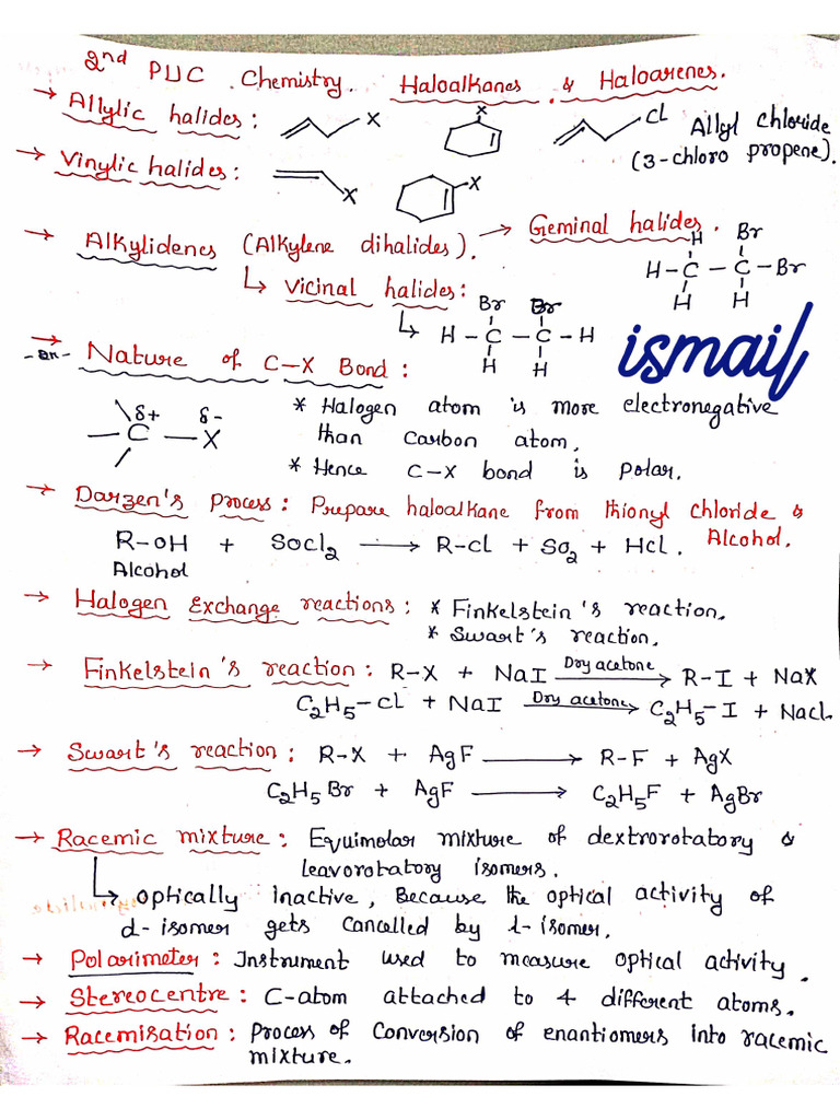 Halo Alkanes Notes + Important | PDF