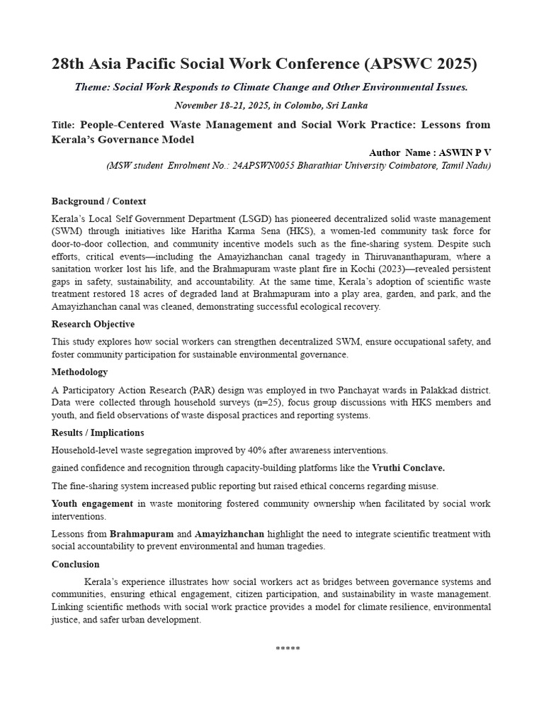 APSWC 2025: Waste Management in Kerala | PDF | Governance | Waste ...