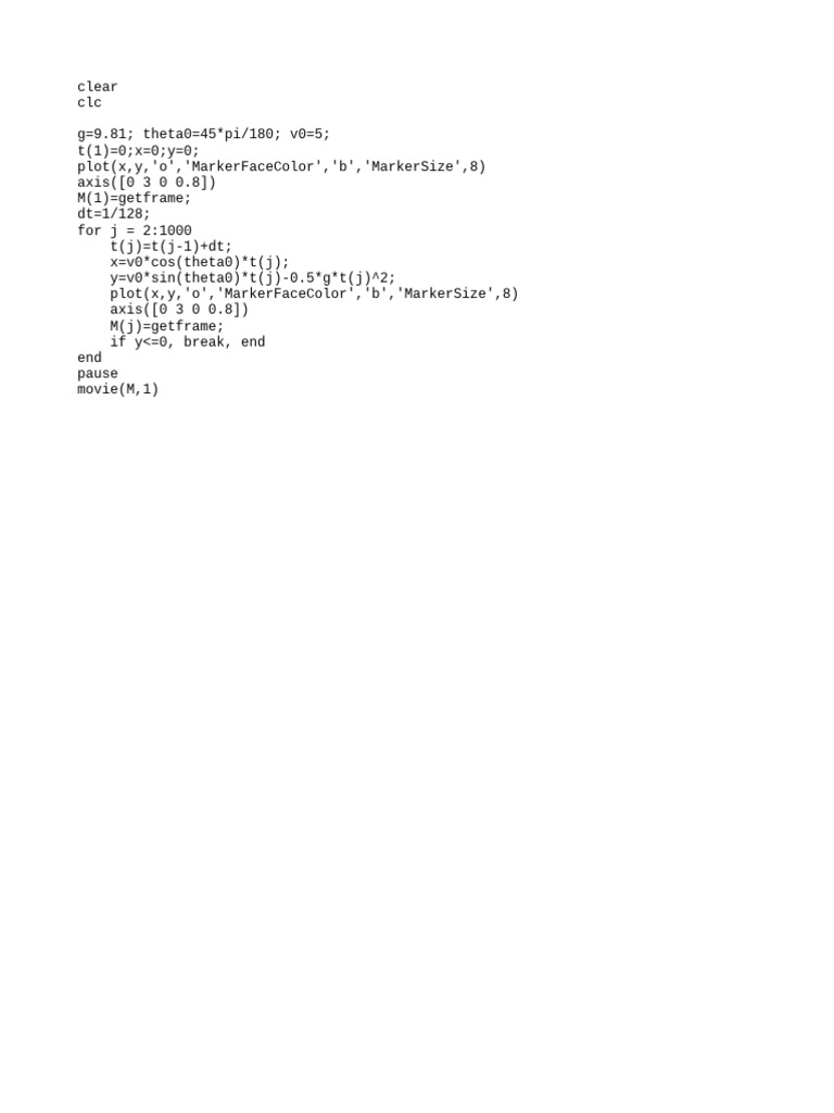 Projectile Motion Simulation in MATLAB | PDF