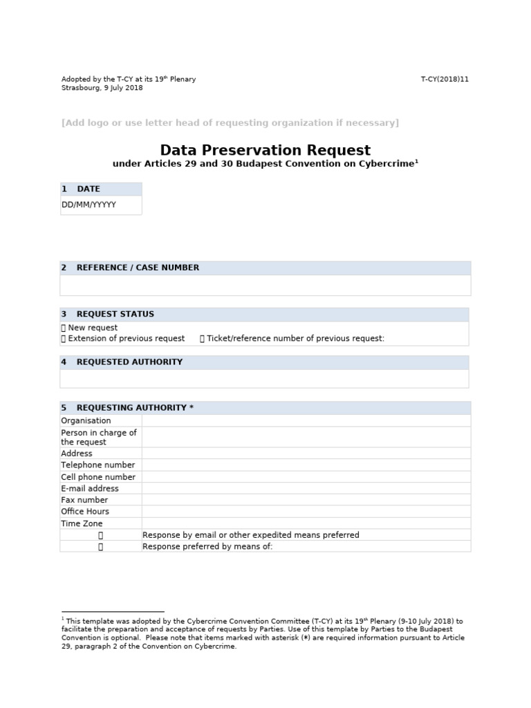 Data Preservation Request Template | PDF | I Pv6 | Justice