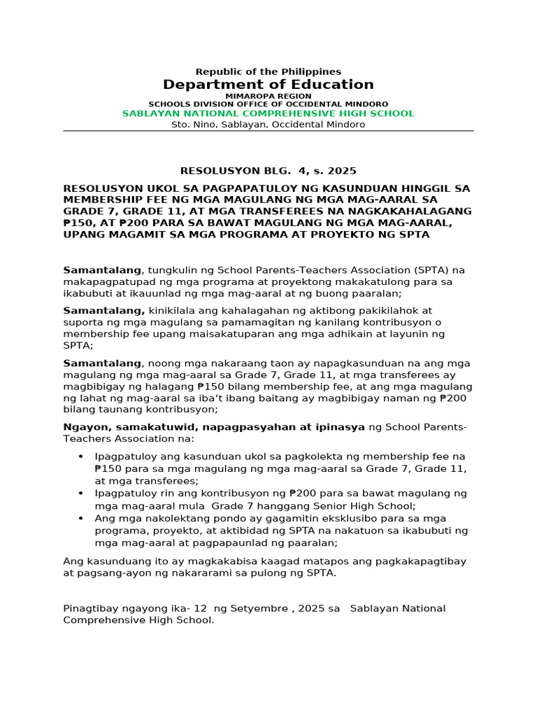 Resolution No 4 | PDF