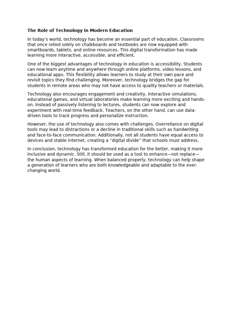 The Role of Technology in Modern Education | PDF