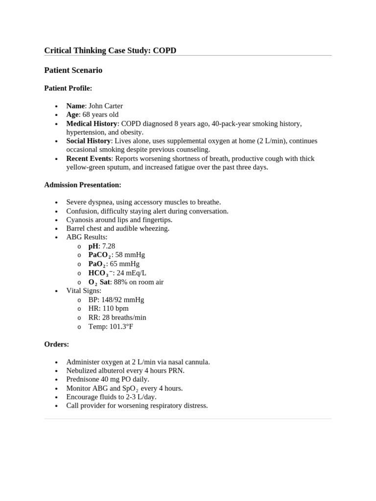 COPD Case Study: Critical Thinking Guide | PDF | Chronic Obstructive ...