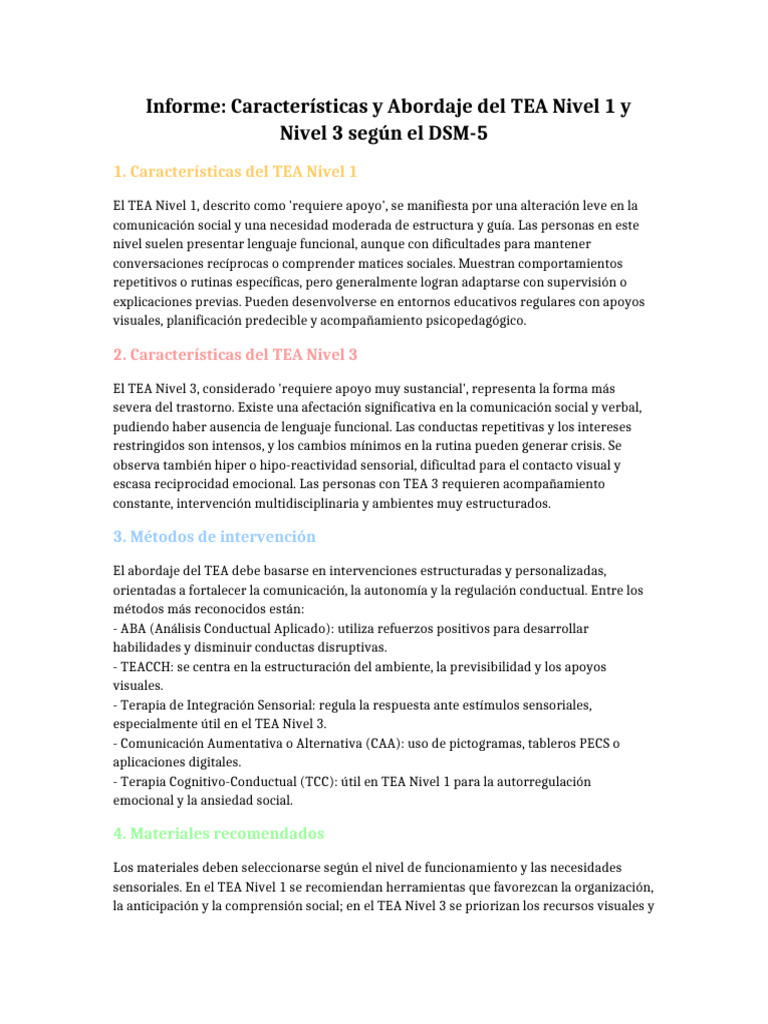 TEA Nivel 1 y 3: Características y Tratamientos | PDF | Autismo ...