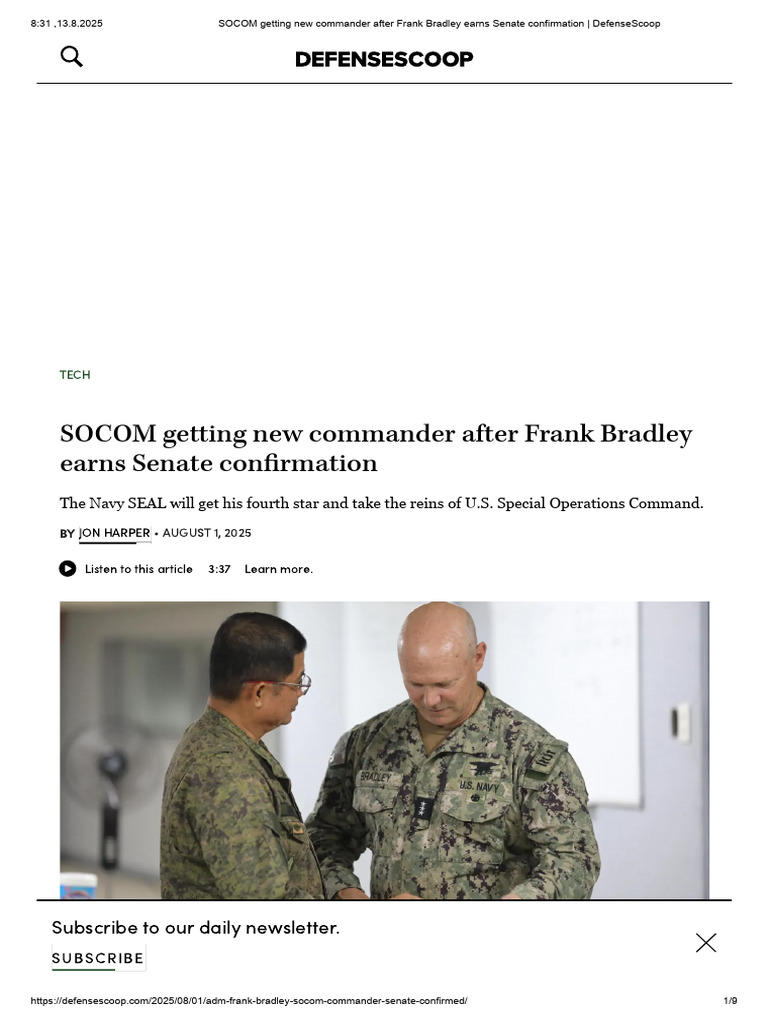 SOCOM Getting New Commander After Frank Bradley Earns Senate ...